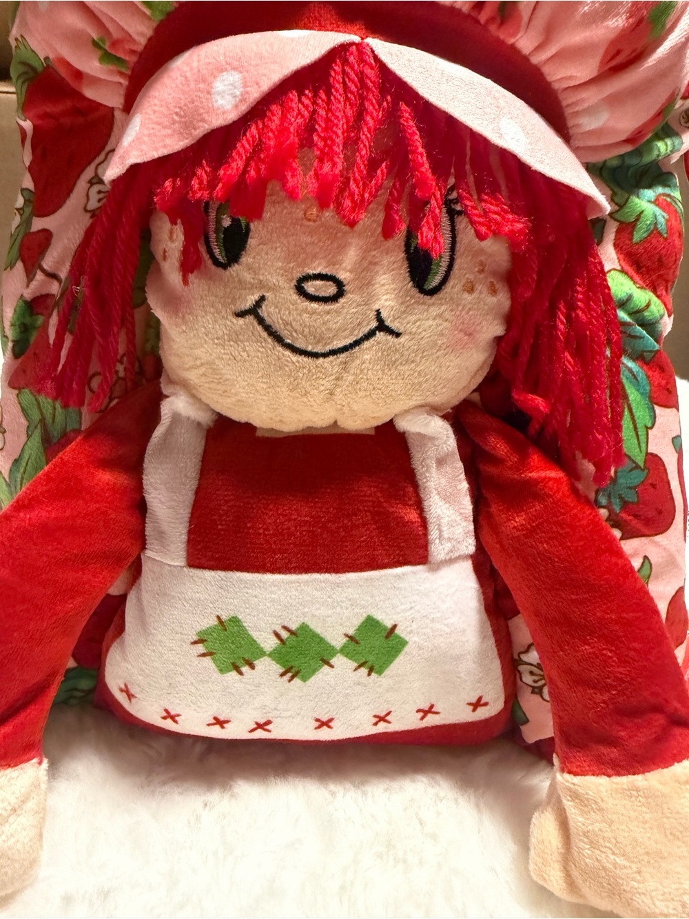 Red Plush Strawberry Pillow Doll with White Apron - Kids Toy